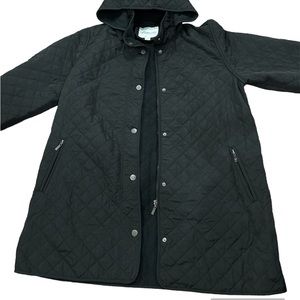 Coldwater Creek Womens Quilted Black Car Coat Detachable Hood Regular Large